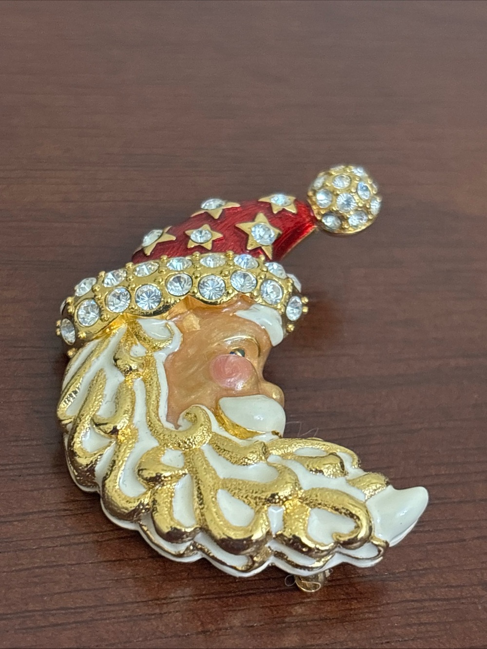 Christopher Radko Moonglow Santa Crescent Moon Brooch Pin Christmas Enamel READ